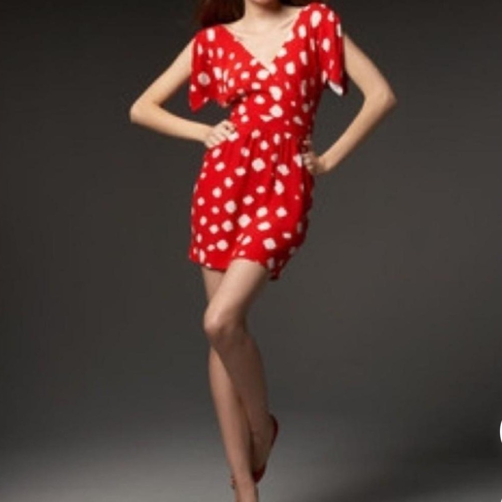 Leifsdottir / Anthropologie red ivory 100% silk V Cleveage mini dress Sz‎ 0